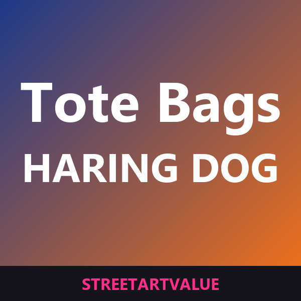 Keith Haring dog tote bags on Amazon