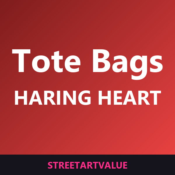 Keith Haring heart tote bags on Amazon